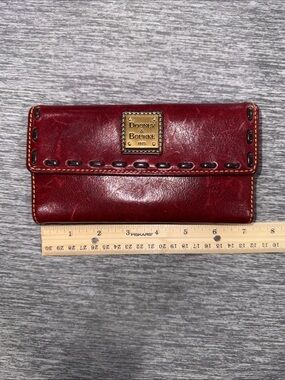 Dooney & Bourke Burgundy Whipstitch Florentine Leather Continental Wallet